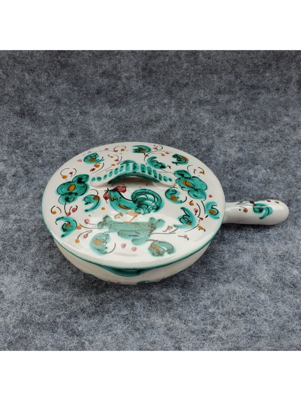 VTG Hand Painted Italian Deruta Pottery Lidded Soup Bowl Rooster Floral Design